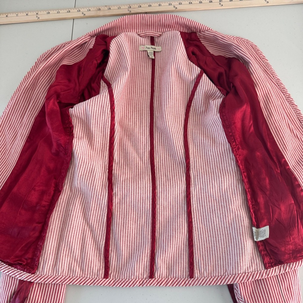 Vintage Y2K Free People Striped Blazer 2 Satin Bow Belt Coquette Romantic Preppy - Picture 6 of 13